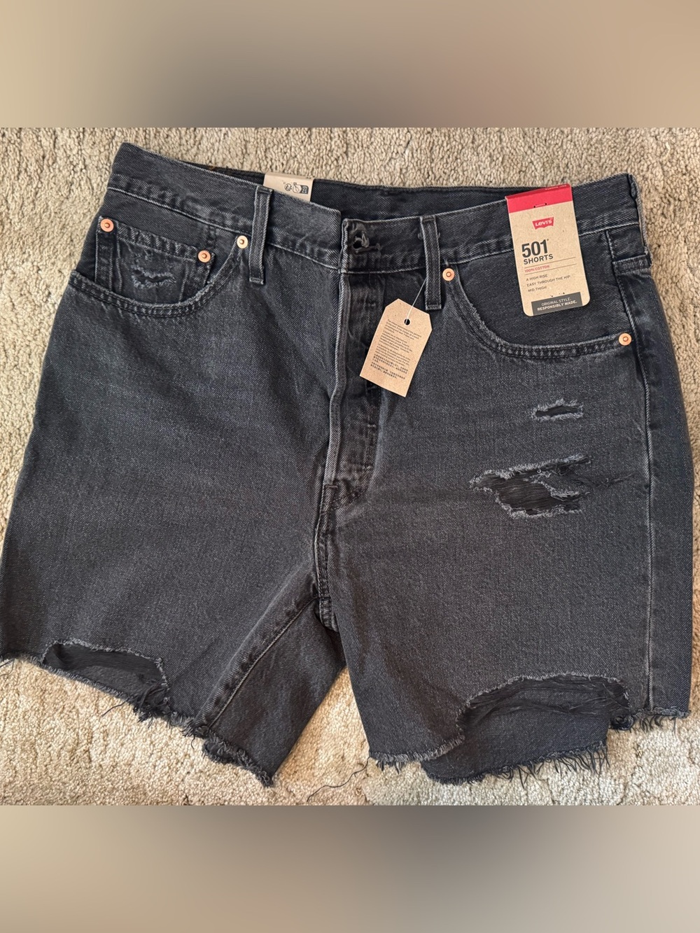 Levi's Black Distressed Women's 501 Jean Shorts